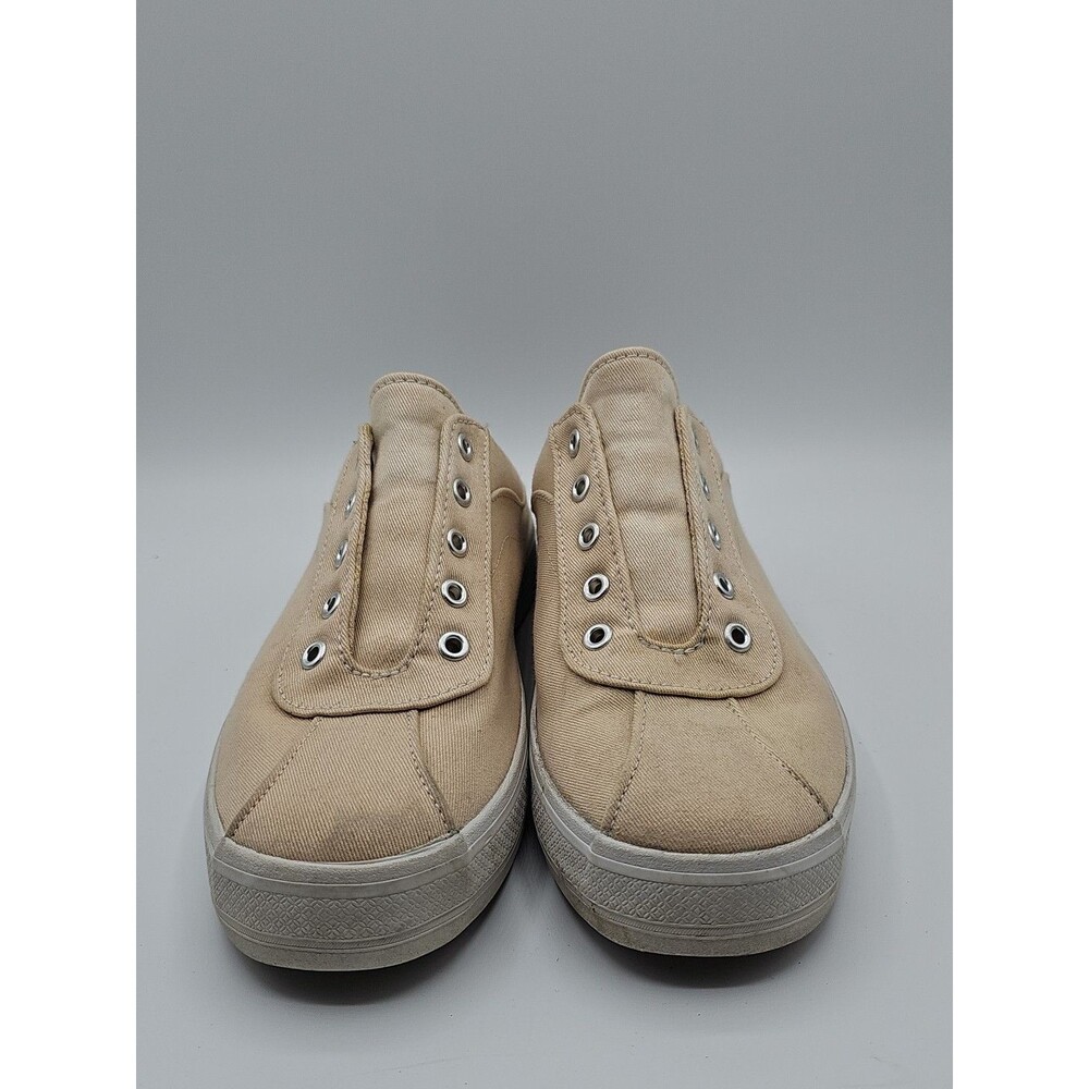 Vintage KEDS Women's Lace Up Slip On Beige Canvas Sneakers Size US 8 No Laces